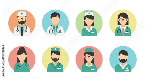 Medical Professionals Avatars Set Vector Illustrations.