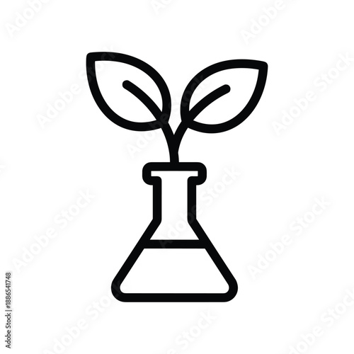 Laboratory Flask with Leaves Simple Line Icon