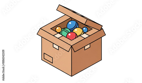 Isometric balls parcel box icon for logistics and storage design