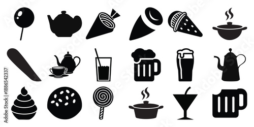 Collection of Black and White Food and Drink