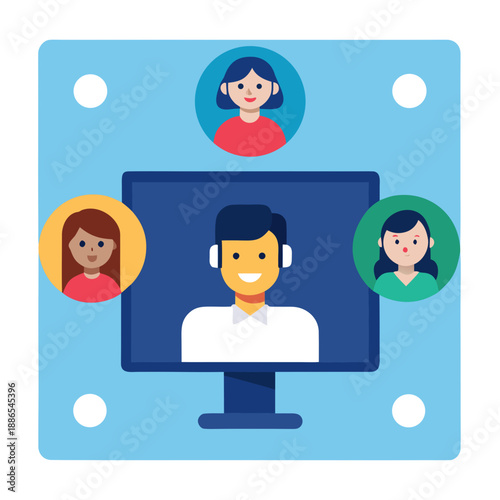 Virtual meeting with diverse participants on screen