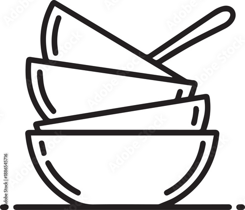 Kitchen Utensils and Bowls Illustration on Kitchen Counter