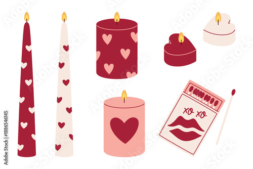Romantic Candle Set with Hearts and Matchbox for Valentine's Day