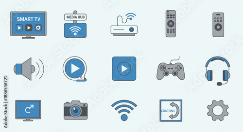Collection of Modern Digital Technology and Media Icons.