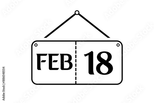 18 February calendar single day, week vector, illustration icon. white, black, and white color background calendar page vector for of the month January 18
