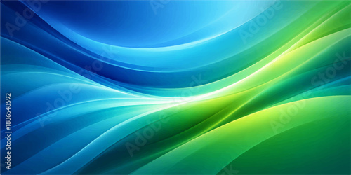 An abstract blue and green background design featuring flowing waves and smooth digital lines creates a vibrant motion texture for a modern art wallpaper backdrop