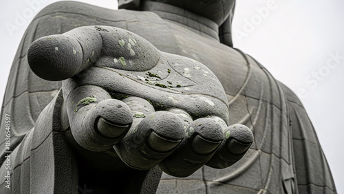 Stone Buddha Statue Hand Gesture Closeup.