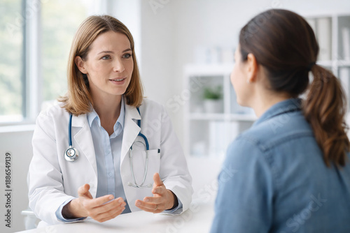 Médecin généraliste en consultation avec une patiente attentive