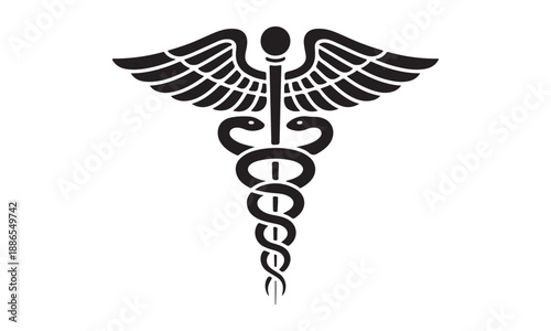 Classic medical symbol caduceus with wings and serpent