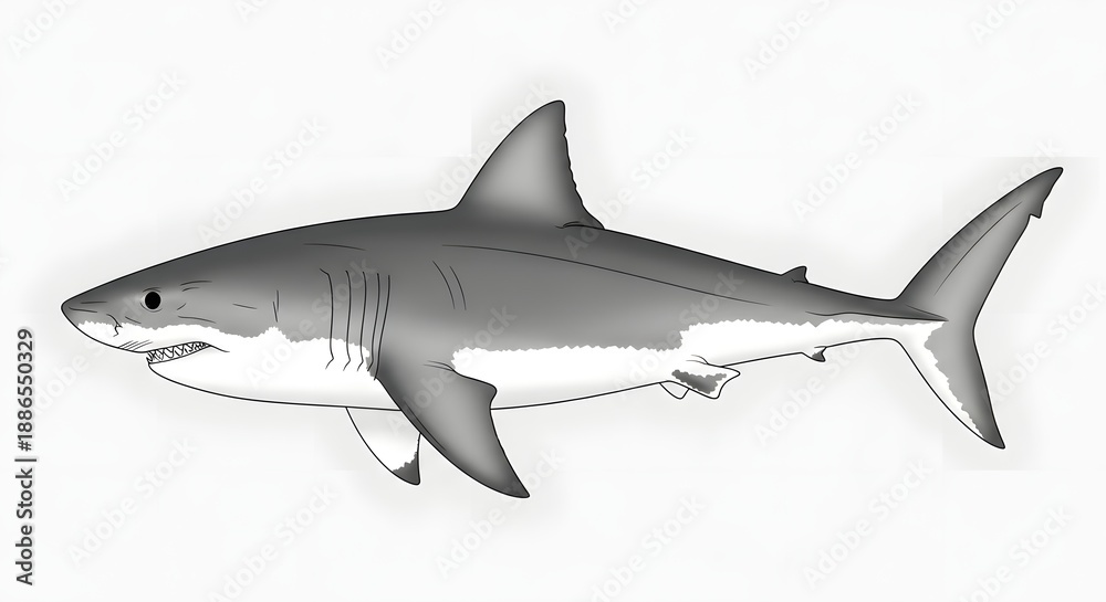 Fototapeta premium Scientific Illustration of White Shark with Accurate Anatomy