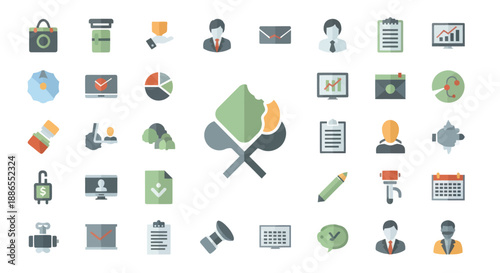 Colorful Flat Design Business and Office Icons Collection.