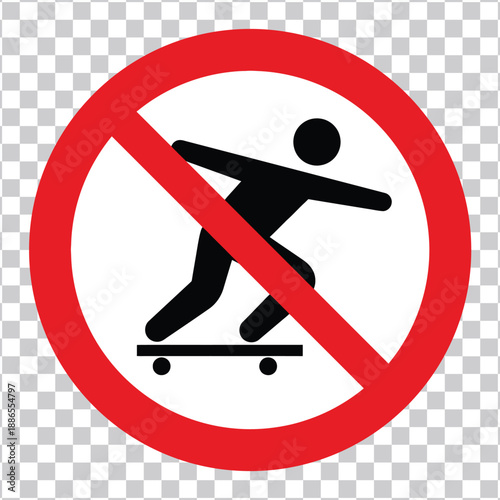 Clear warning sign prohibiting skateboarding in designated areas to ensure public safety and maintain order, effectively communicating a no-skate zone for pedestrian harmony