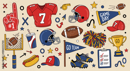 American Football Clipart Set – Game Day Icons, Helmets, Jerseys & Cheer Graphics