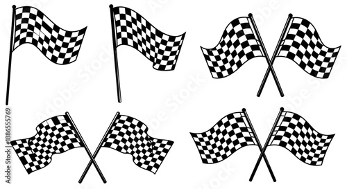 Checkered Racing Flag Clipart – Black and White Finish Line Vector Set