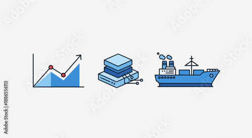 Business Analytics Data Storage and Global Shipping Logistics Icons.