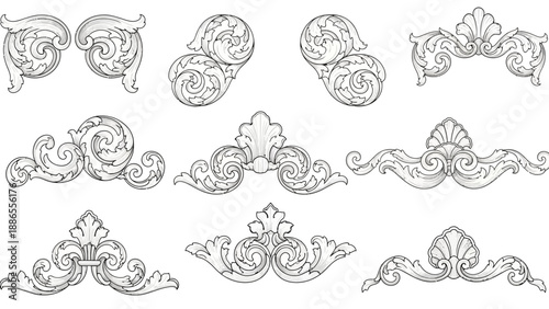 Collection of Ornate Baroque Scrollwork and Flourishes.
