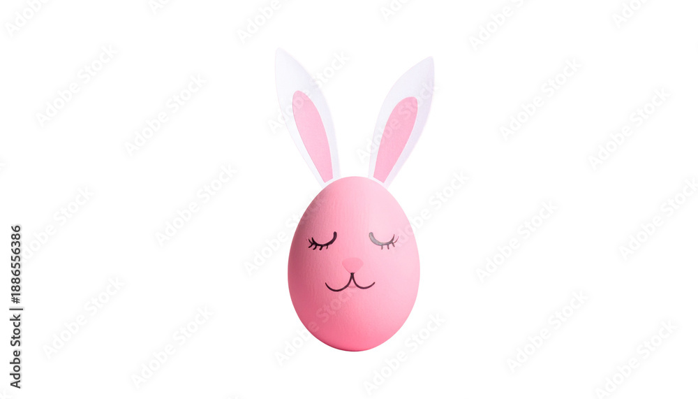 Fototapeta premium a pink painted Easter egg with bunny ears isolated on transparent background