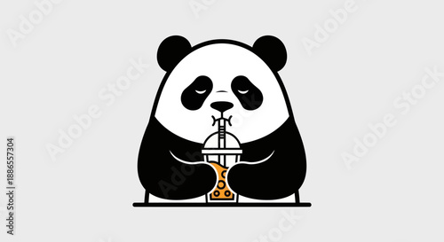Cartoon panda drinking bubble tea