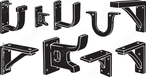 Various metal bracket designs and shapes for construction purposes