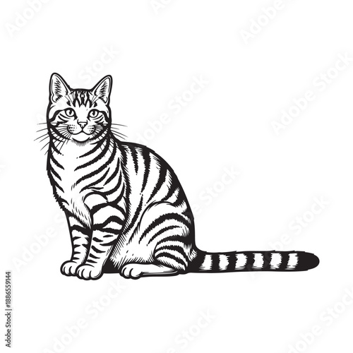 Beautiful cat sitting on white background