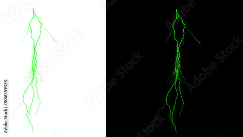 Φωτογραφία Glowing green lightning bolt on white and black backgrounds isolated on transpar