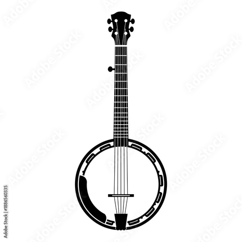 Silhouette of a Banjo Country Musical Instrument Icon Vector Illustration Isolated on White Background