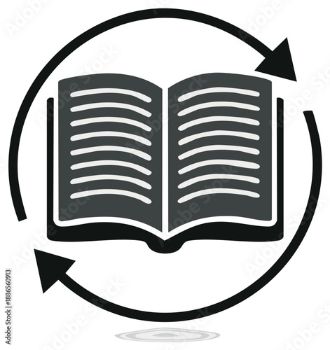Open book icon with circular arrows illustrating continual learning and education.