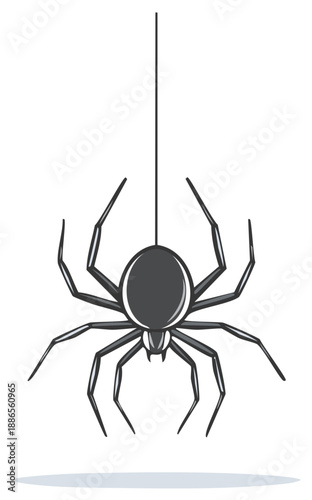 Cartoon spider hanging from silk thread