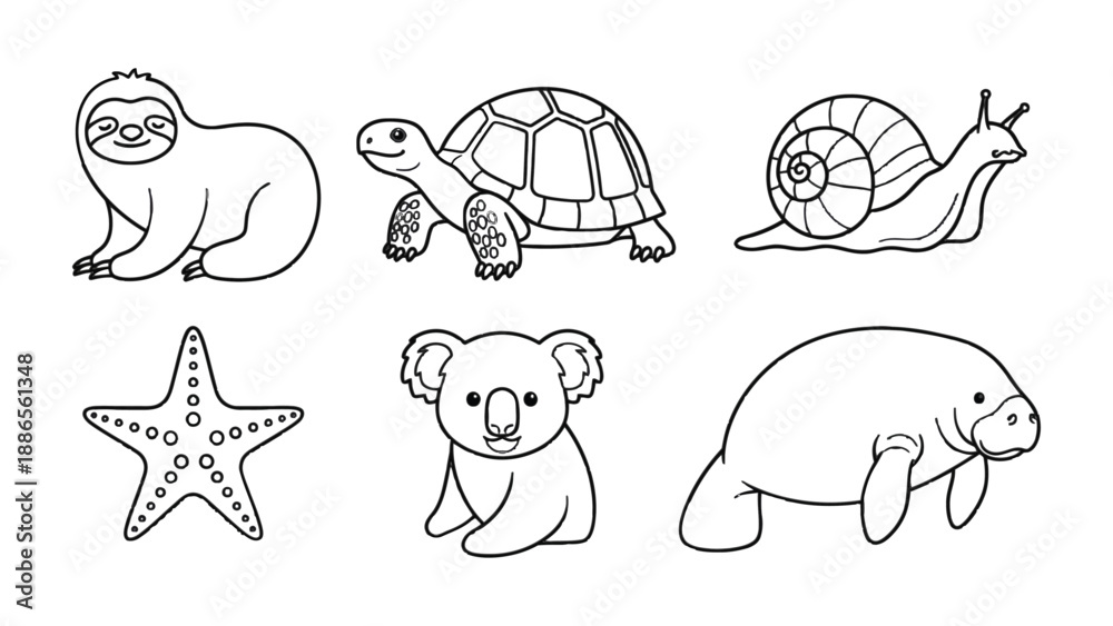 Fototapeta premium Cartoon Fauna Collection: A charming assembly of cartoon animal illustrations, each depicting a unique creature in playful and endearing poses. 