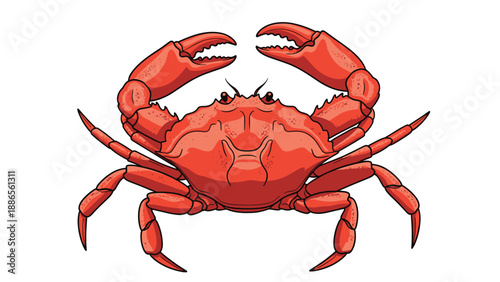 Detailed red crab illustration with large pincers and textured shell isolated on a clean white background for marine designs.