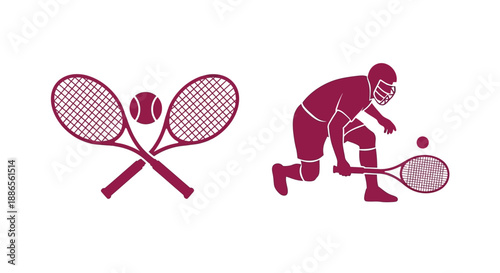 Tennis equipment and player illustration in a simple graphic style
