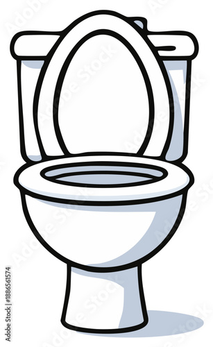 Cartoon-style illustration of a white toilet with the seat up.