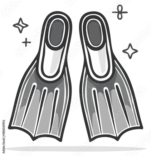 Hand Drawn Scuba Fins and Bubbles Illustration