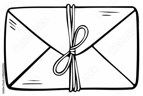 Illustration of a tied envelope with line art isolated vector for invitations or greetings