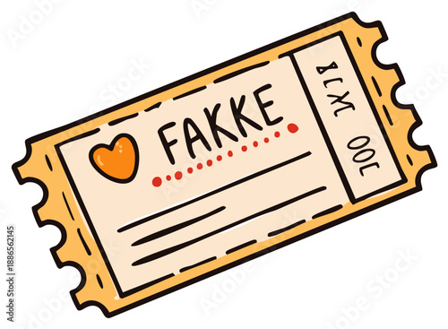 Cartoon Style Ticket with a Heart Designator and Fake Text for General Admission