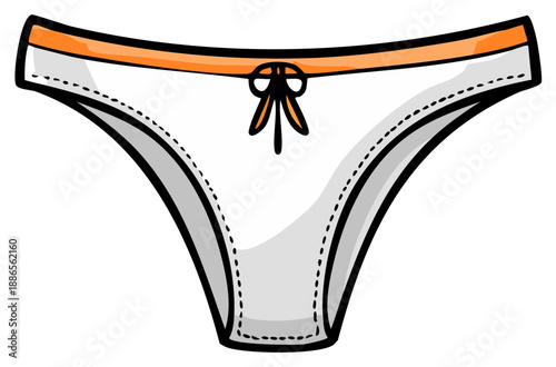 Cute cartoon illustration of women's bikini underwear with an orange band and bow