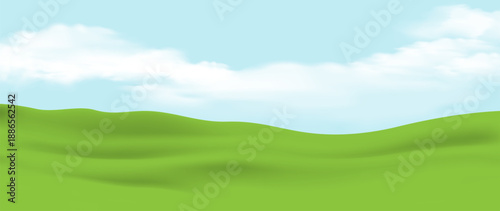 Bright green hills roll and clear blue sky, peaceful background, open landscape