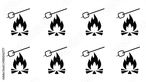 Black and white campfire with marshmallows sticks flame 1