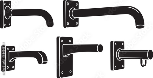 Various Door Handle Designs and Styles Illustrated in Black