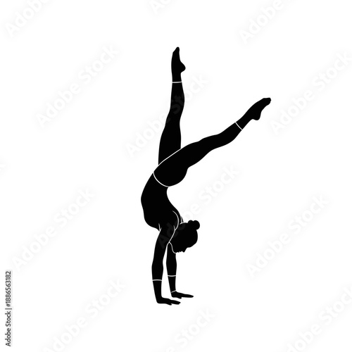 Silhouette of a Gymnast Doing Handstand Balance Pose Sports Vector Illustration Isolated on White