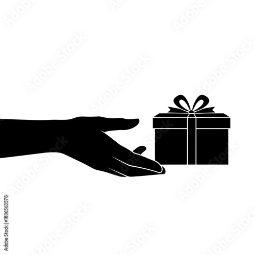 Silhouette of a Hand Holding Gift Box Giving Present Gesture Icon Vector Illustration Isolated
