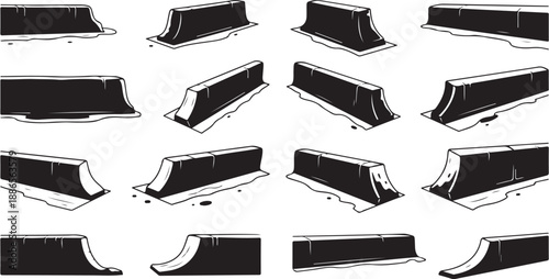 Collection of various skateboard ramp designs and shapes
