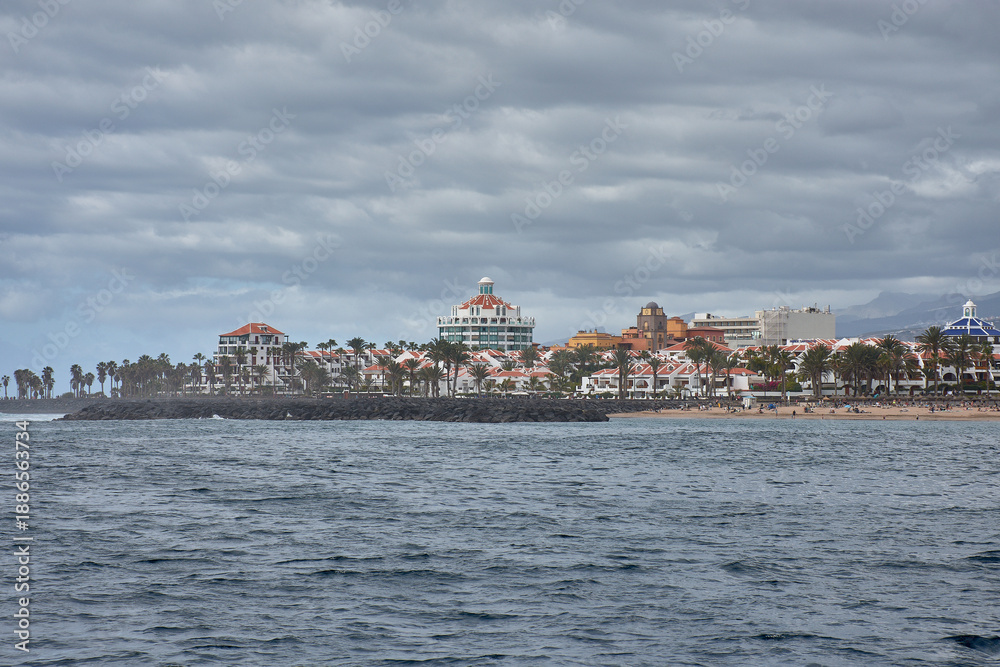 Obraz premium Panoramic views of Costa Adeje with its hotel complexes and beaches in southern Tenerife, Spain