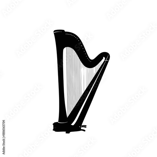 Silhouette of a Harp String Instrument Angel Music Icon Vector Illustration Isolated on White