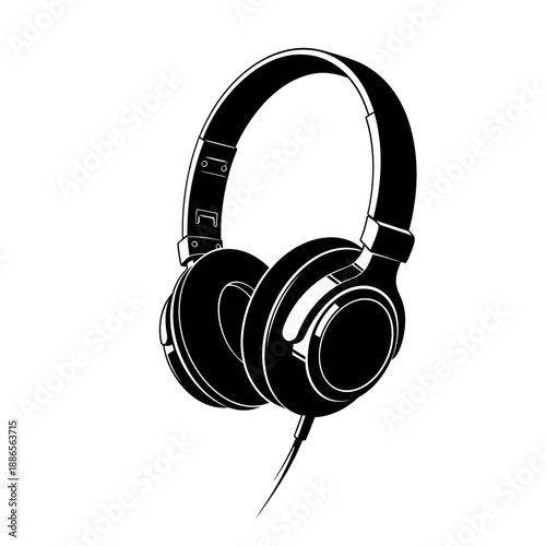 Silhouette of Headphones Over Ear Audio Music Icon Vector Illustration Isolated on White Background
