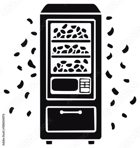 Vending Machine Dispensing Snack Food Black and White Graphic