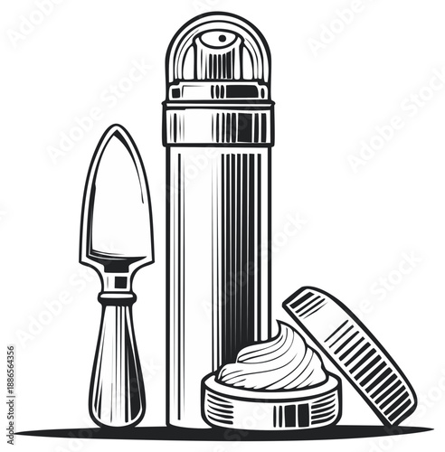 Classic Shaving Cream Dispenser and Applicator Utensil With Open Jar