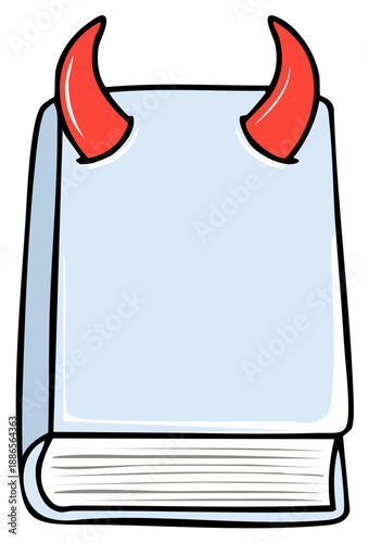 Open book wearing devil horns showcasing mischievous literary themes and Halloween reading