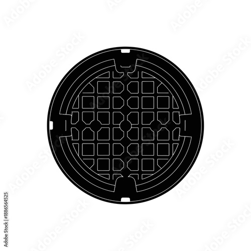 Manhole Cover Round Street Lid Silhouette Vector Icon Isolated on White Background Urban City Texture