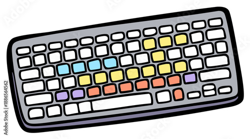 Illustration of a Cartoon Style Computer Keyboard with Color Coded Keys